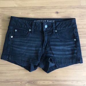 Black denim shorts